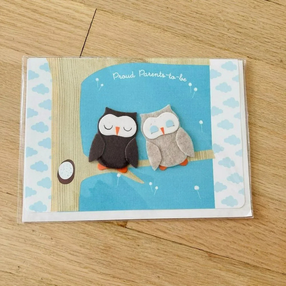 Congratulations 3D Felt Baby Owl Greeting Card - Picture 2 of 3
